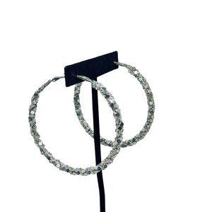 Large Silver Tone Wrapped Hoop Pierced Earrings (5540)